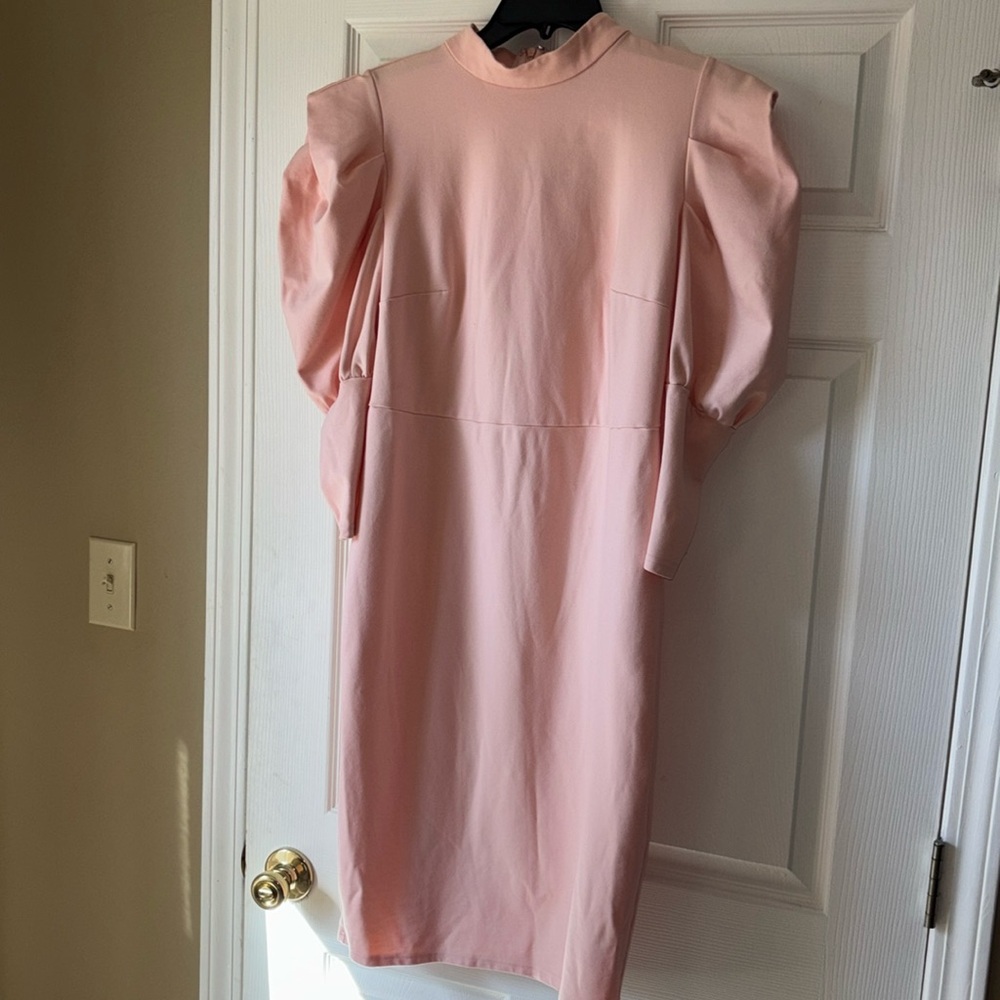 ELOQUII size 14 soft pink puff sleeve straight dress
